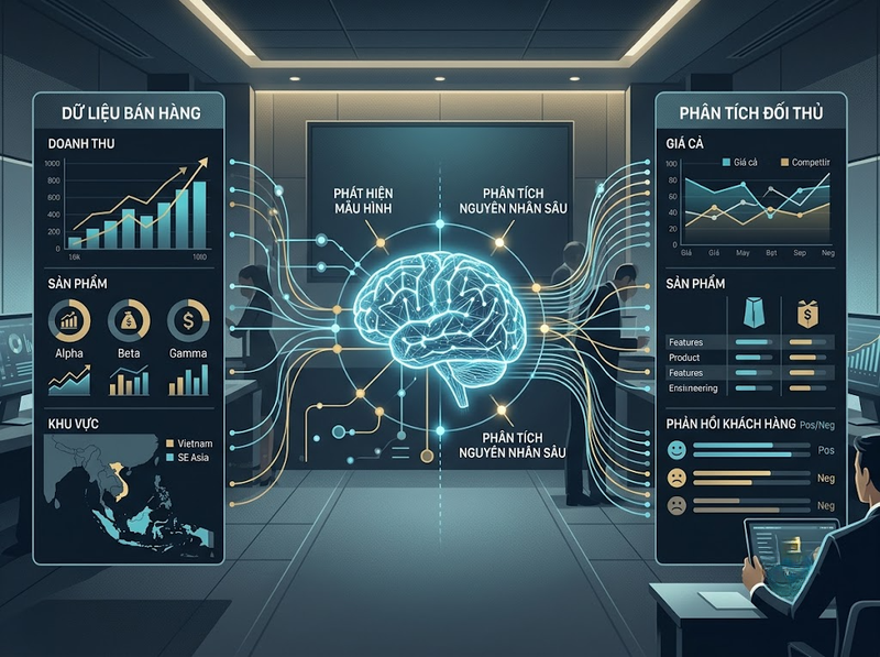 AI phân tích thị phần từ dữ liệu bán hàng, đối thủ và xu hướng