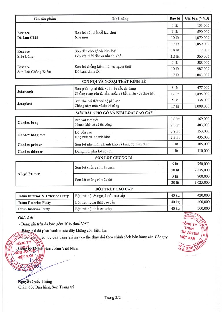 Bảng giá sơn Jotun 2