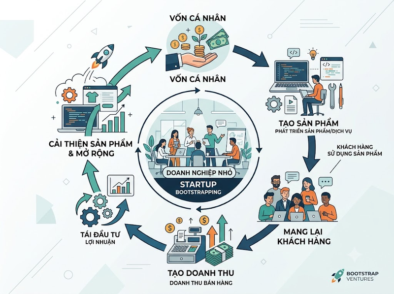 Bootstrapping giúp startup phát triển bằng nguồn lực tự có và doanh thu