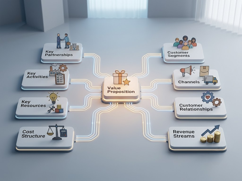 Business Model Canvas giúp mô tả và phân tích toàn bộ mô hình kinh doanh