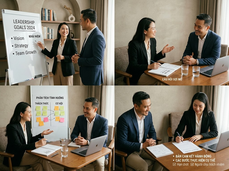 Coaching lãnh đạo phát triển năng lực bằng câu hỏi, phản hồi và cam kết