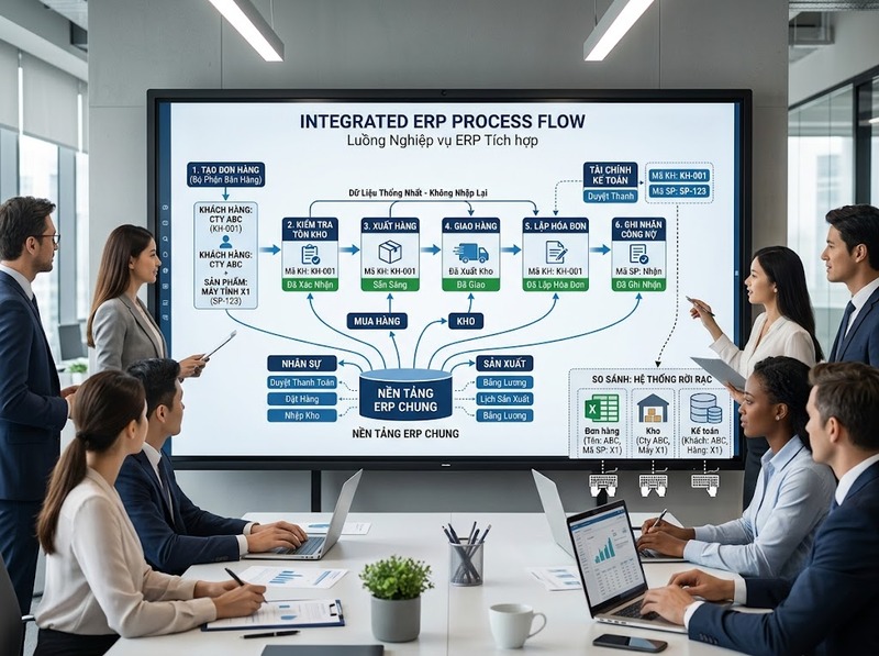 Hệ thống ERP kết nối dữ liệu và quy trình giữa các bộ phận