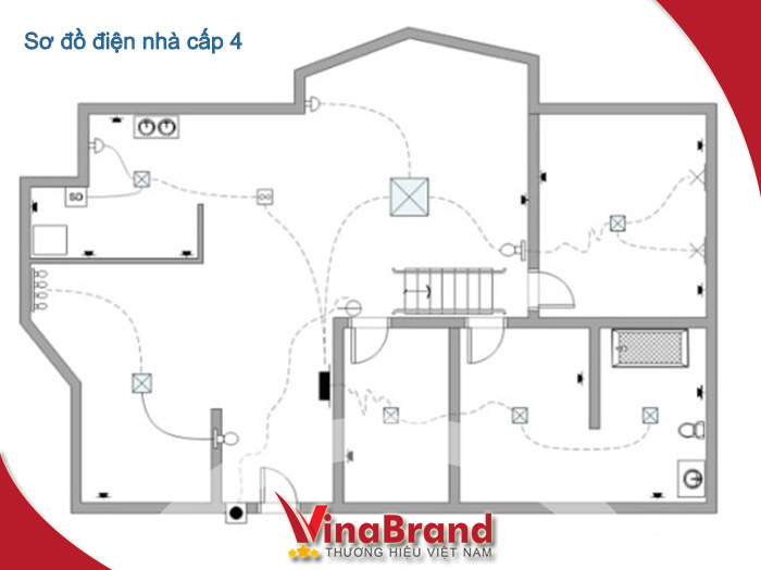 Sơ đồ đi dây điện âm tường nhà cấp 4 thợ điện hay dùng