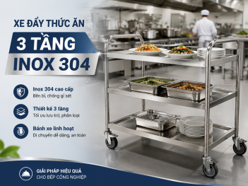 Xe đẩy thức ăn 3 tầng inox 304 có gì nổi bật?